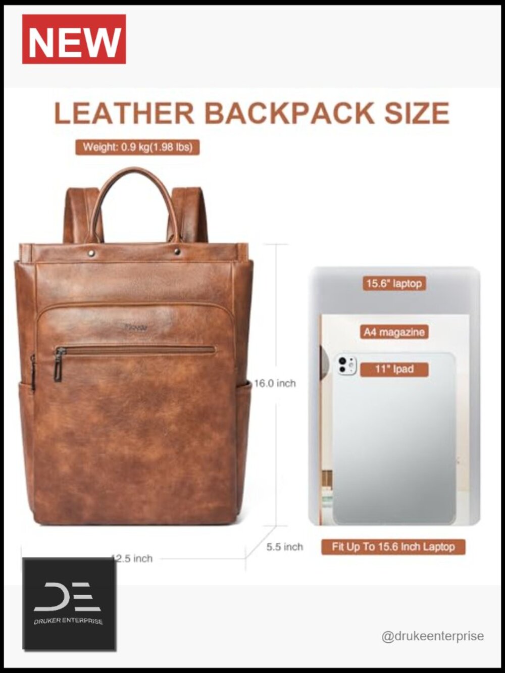 Leather Laptop Backpack For Women, Travel Backpack Purse Fits 15.6 Inch Laptop, View 3